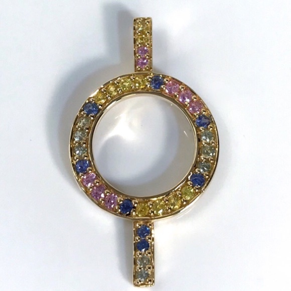 Spectacular 14kt Yellow Gold Multicolored Sapphire Pendant - Picture 6 of 10